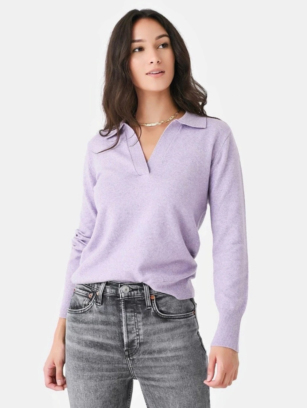 NWOT Faherty Jackson Sweater Polo Lavender Purple V Neck Organic Cotton Large